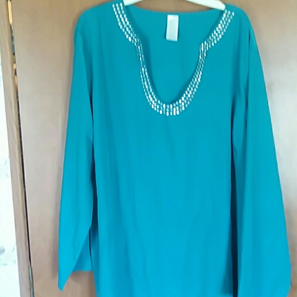 A 2x/2T (tall) teal tunic top